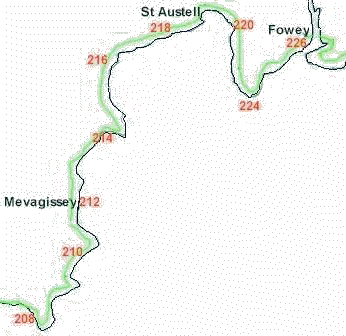 map- Mevagissy Cornwall to Fowey Cornwall